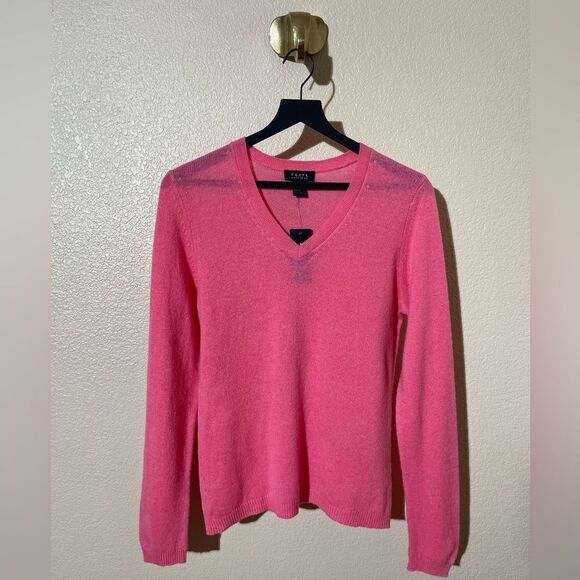 Forte Cashmere Pink V-Neck Sweater Soft Knit - Picture 1 of 5